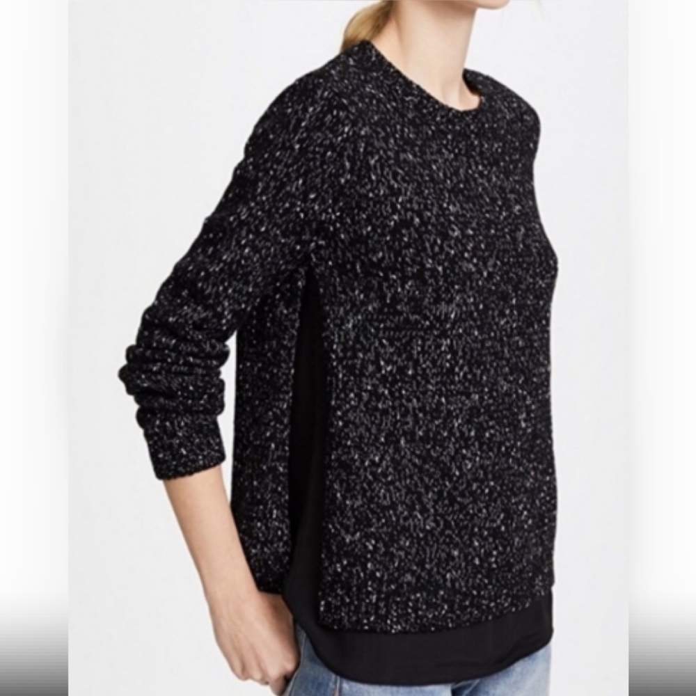 Club Monaco Kaelane Mixed Media Layered Knit Sweater Side Slit Wool Size XS